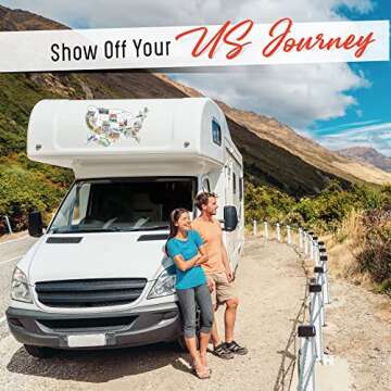 RV State Sticker Travel Map of The United States | 50 States Stickers of US | Vinyl Decal Bumper Sticker for RVs | USA States Stickers for Camper Trailer Accessories RV Map of States Visited