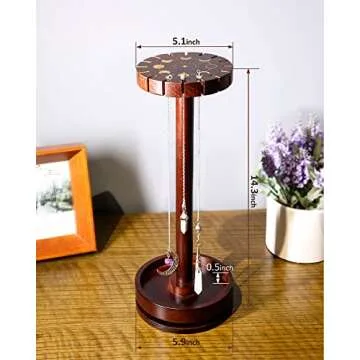 Ceiner Moon Phase Pendulum Display Stand with Tray, Wood Wiccan Rotating Crystal Holder for Up 16 Divination Dowsing Pendulums, Witch Organizer for Necklace Healing Stone Gift Rack