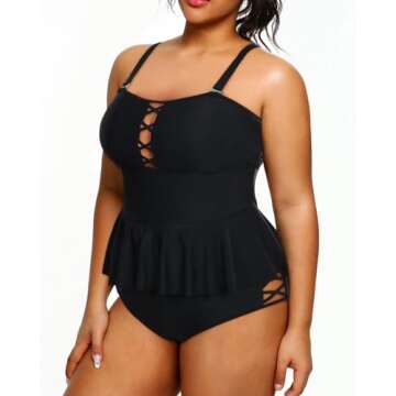 Yonique Plus Size Swimsuits for Women Tummy Control Two Piece Bathing Suits Peplum Tankini Tops High...
