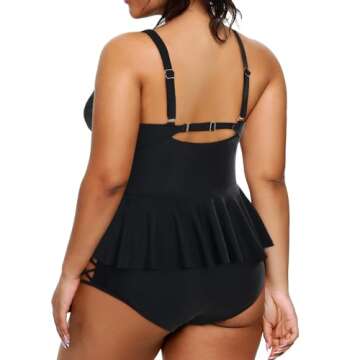 Yonique Plus Size Swimsuits for Women Tummy Control Two Piece Bathing Suits Peplum Tankini Tops High Waisted Swimwear Black 18plus
