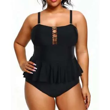 Yonique Plus Size Swimsuits for Women Tummy Control Two Piece Bathing Suits Peplum Tankini Tops High Waisted Swimwear Black 18plus
