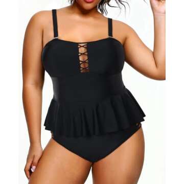 Yonique Plus Size Swimsuits for Women Tummy Control Two Piece Bathing Suits Peplum Tankini Tops High Waisted Swimwear Black 18plus