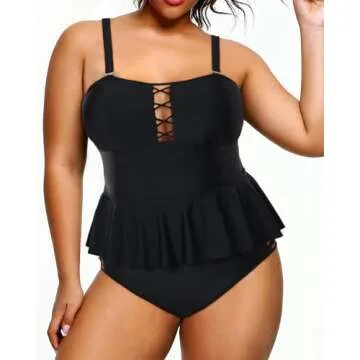 Yonique Plus Size Swimsuits for Women Tummy Control Two Piece Bathing Suits Peplum Tankini Tops High Waisted Swimwear Black 18plus