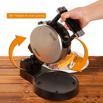 Automatic 360 Rotating Belgian Waffle Maker with Non-Stick Plates