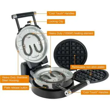 Automatic 360 Rotating Belgian Waffle Maker with Non-Stick Plates