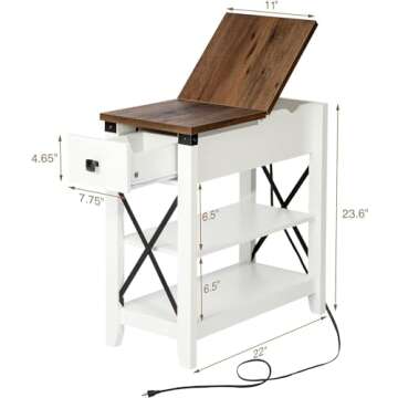 Awescuti Narrow End Table - Farmhouse Style & Charging Station