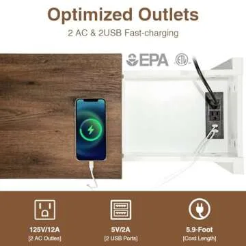 Awescuti Narrow End Table - Farmhouse Style & Charging Station