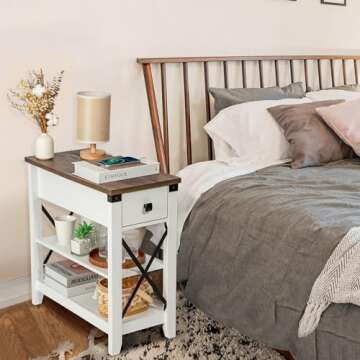 Awescuti Narrow End Table - Farmhouse Style & Charging Station