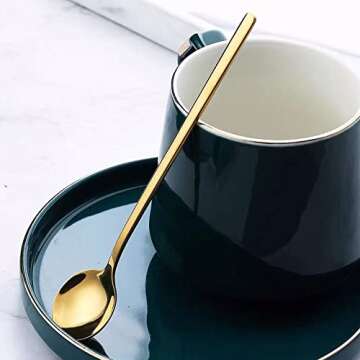 Coffee Spoons Set of 10, Stirring Spoons, Tea Spoons Long Handle, Gold Teaspoons, Gold Spoons, Ice T...