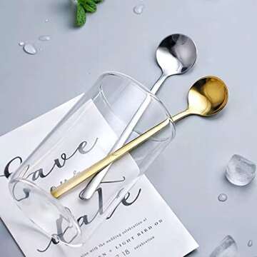 Coffee Spoons Set of 10, Stirring Spoons, Tea Spoons Long Handle, Gold Teaspoons, Gold Spoons, Ice Tea Spoons, Long Spoons for Stirring, Stainless Steel 6.77 Inches Espresso Spoons