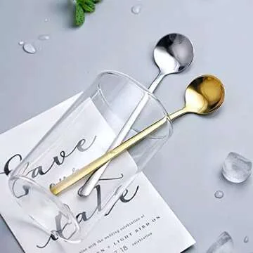 Coffee Spoons Set of 10, Stirring Spoons, Tea Spoons Long Handle, Gold Teaspoons, Gold Spoons, Ice Tea Spoons, Long Spoons for Stirring, Stainless Steel 6.77 Inches Espresso Spoons