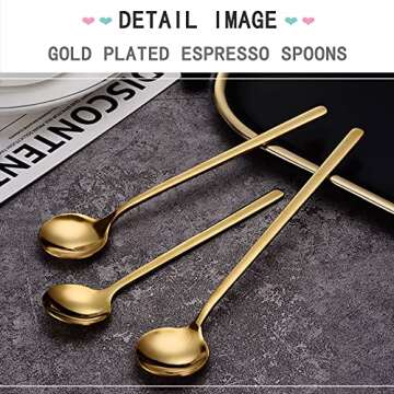 Coffee Spoons Set of 10, Stirring Spoons, Tea Spoons Long Handle, Gold Teaspoons, Gold Spoons, Ice Tea Spoons, Long Spoons for Stirring, Stainless Steel 6.77 Inches Espresso Spoons