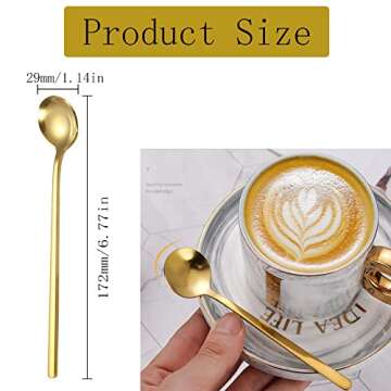 Coffee Spoons Set of 10, Stirring Spoons, Tea Spoons Long Handle, Gold Teaspoons, Gold Spoons, Ice Tea Spoons, Long Spoons for Stirring, Stainless Steel 6.77 Inches Espresso Spoons