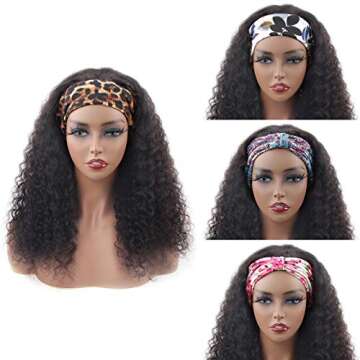 VIVIBABI Human Hair Headband Wigs Deep Water Wave None Lace Front Wigs 18 Inch Glueless Wig 180% Den...