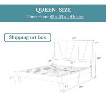 HOOMIC Queen Size Bed Frame with Geometric Wingback Headboard, Wooden Slats Support, No Box Spring Needed, Modern Style, Beige