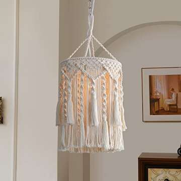 Bioaqua Boho Lamp Shade,Boho Hanging Lamp Handmade Macrame Lamp Shade Plug in Pendant Light,Bohemian...
