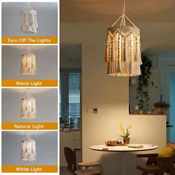Bioaqua Boho Lamp Shade,Boho Hanging Lamp Handmade Macrame Lamp Shade Plug in Pendant Light,Bohemian Hanging Lights with Plug in Cord Light Fixtures for Boho Bedroom Decor Living Room (Type 3)
