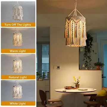 Bioaqua Boho Lamp Shade,Boho Hanging Lamp Handmade Macrame Lamp Shade Plug in Pendant Light,Bohemian Hanging Lights with Plug in Cord Light Fixtures for Boho Bedroom Decor Living Room (Type 3)