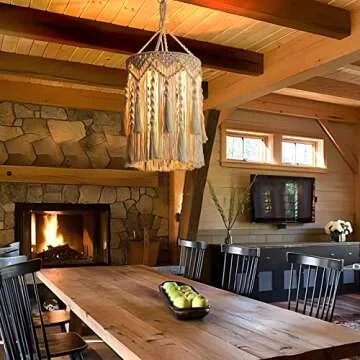 Bioaqua Boho Lamp Shade,Boho Hanging Lamp Handmade Macrame Lamp Shade Plug in Pendant Light,Bohemian Hanging Lights with Plug in Cord Light Fixtures for Boho Bedroom Decor Living Room (Type 3)