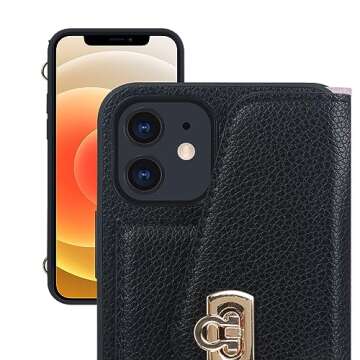 LUVI Compatible with iPhone 13 Case with Card Holder Wallet for Women with Crossbody Neck Strap Lanyard Purse Handbag Shoulder Strap PU Leather Luxury Fashion 3D Crocodile Snake Skin Case Black