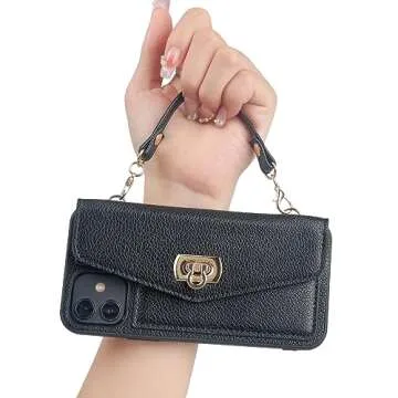 LUVI Compatible with iPhone 13 Case with Card Holder Wallet for Women with Crossbody Neck Strap Lanyard Purse Handbag Shoulder Strap PU Leather Luxury Fashion 3D Crocodile Snake Skin Case Black