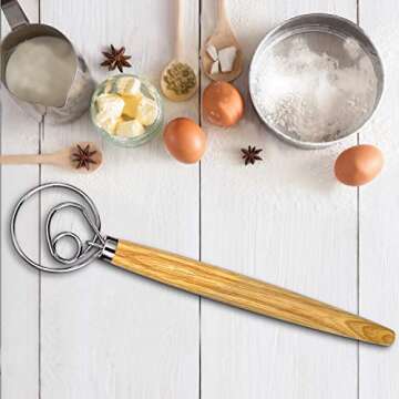 Danish Dough Whisk, Dutch Style Bread Whisk For Sourdough Cooking Kitchen with Stainless Steel Danish Sourdough Whisk Bread Mixer 13" and Dough Scraper