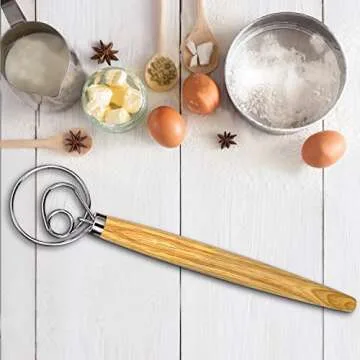 Danish Dough Whisk, Dutch Style Bread Whisk For Sourdough Cooking Kitchen with Stainless Steel Danish Sourdough Whisk Bread Mixer 13" and Dough Scraper