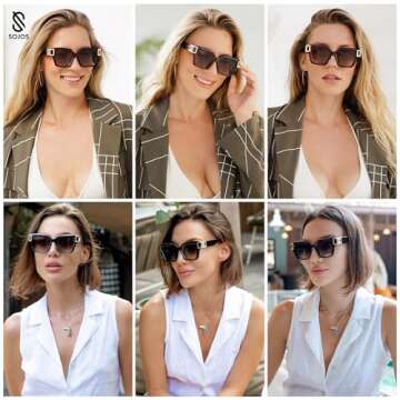 SOJOS Luxury Trendy Square Sunglasses for Women Designer Shades UV400 protection Lenses SJ2277, Clea...