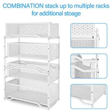 2 Pack - Simple Trending Stackable 2-Tier Under Sink Cabinet Organizer with Sliding Storage Drawer, White
