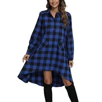 Stylish OLRAIN Long Sleeve Plaid Shirt Dress for Women