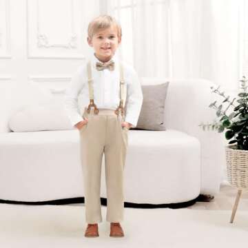 ALINTU Toddler Dress Clothes, Long Sleeve Dress Shirt + Suspender Pants Set, Gentleman Outfits for B...