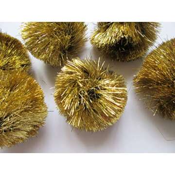 YYCRAFT 15pcs Jumbo Glitter Tinsel Pom Poms Sparkle Balls for DIY Craft,Cat Toys-Gold(2)