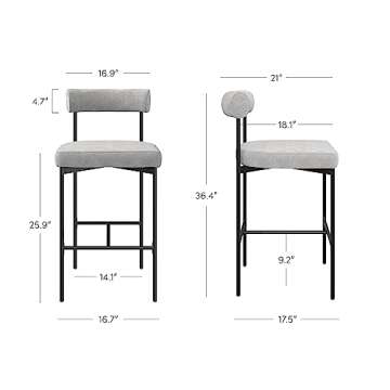 Nathan James Dahlia Counter Height Chair, Modern Barstool with Back, Mid-Century Metal Legs and Padded Cushion for Kitchen, Island and Bars, Light Grey/Black