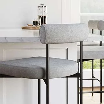 Nathan James Dahlia Counter Height Chair, Modern Barstool with Back, Mid-Century Metal Legs and Padded Cushion for Kitchen, Island and Bars, Light Grey/Black