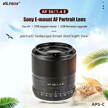 VILTROX 56mm F1.4 f/1.4 E-Mount APS-C Autofocus Prime Lens for Sony A6500 A6300 A6000 A6400 A6100 A5100 A6600 A7 A7R A7C A7II A7RII A7SIII A7III A7RIII A7RIV A9