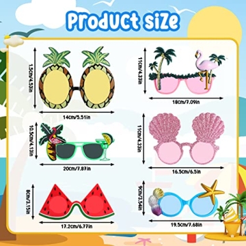 6 Pairs Fun Hawaiian Tropical Party Sunglasses