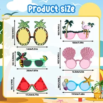 6 Pairs Fun Hawaiian Tropical Party Sunglasses