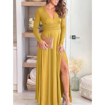 ANRABESS Women Deep V Neck Long Sleeve Slit 2024 Fall Elegant Formal Wedding Guest Cocktail Evening ...