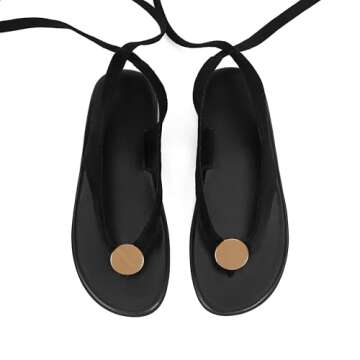 GTBINGGO Black Flat Sandals for Women Strappy Sandals Comfortable Dressy Beach Flip Flop Slides Thong Sandals for Women