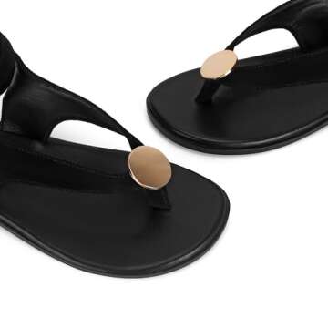 GTBINGGO Black Flat Sandals for Women Strappy Sandals Comfortable Dressy Beach Flip Flop Slides Thong Sandals for Women