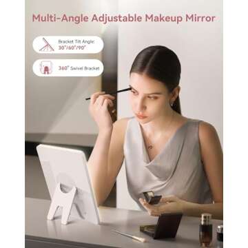 JUSRON Travel Makeup Bag With LED Mirror, Train Case with Light up Mirror, Portable Makeup Artist Organizer Bag with Adjustable Dividers, Makeup Brush Holder Storage (Pink, Large)