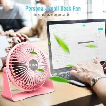 BESKAR USB Small Desk Fan - Portable Fans with 3 Speeds Strong Airflow, Quiet Operation and 360°Rotate, Personal Table Fan for Home,Office, Bedroom - 3.9 ft Cord