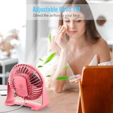 BESKAR USB Small Desk Fan - Portable Fans with 3 Speeds Strong Airflow, Quiet Operation and 360°Rotate, Personal Table Fan for Home,Office, Bedroom - 3.9 ft Cord