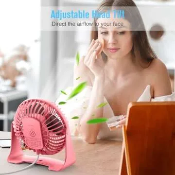 BESKAR USB Small Desk Fan - Portable Fans with 3 Speeds Strong Airflow, Quiet Operation and 360°Rotate, Personal Table Fan for Home,Office, Bedroom - 3.9 ft Cord