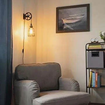 Rustic State Halat Cast Iron Vintage Industrial Wheel Farmhouse Wall Mount Pulley 6.75 Inch Diameter for Custom Make Lamp Pendant Fixtures Black