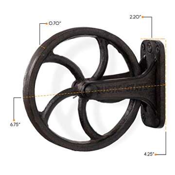 Rustic State Halat Cast Iron Vintage Industrial Wheel Farmhouse Wall Mount Pulley 6.75 Inch Diameter for Custom Make Lamp Pendant Fixtures Black