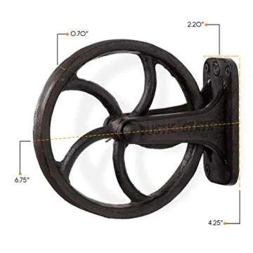 Rustic State Halat Cast Iron Vintage Industrial Wheel Farmhouse Wall Mount Pulley 6.75 Inch Diameter for Custom Make Lamp Pendant Fixtures Black