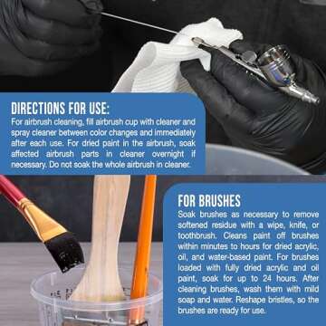 U.S. Art Supply Airbrush Cleaner, 16-Ounce Pint Bottle - Fast Acting Cleaning Solution, Quickly Remove Water-Based Acrylic Paint, Watercolor, Makeup - Clean Clogged Airbrushes, Brushes, Artist Tools