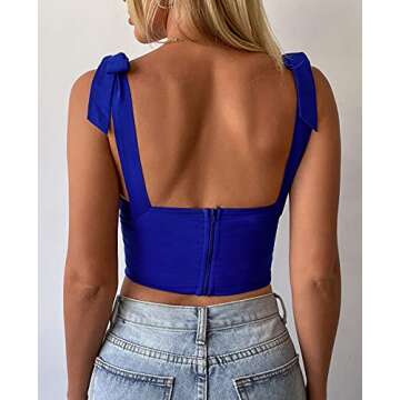 Parthea Women's Bandana Vintage Party Corset Crop Top Y2k Fashion Bustier with Push Up Bow Tie Lace-up Zip Back Tank Top