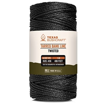 Texas Bushcraft Tarred Bank Line Twine - #36 Black Nylon String for Fishing, Camping and Outdoor Sur...